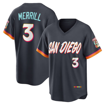 San Diego Padres #3 Jackson Merrill Obsidian 2026 City Connect Stadium Stitched Baseball Jersey - Main View