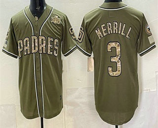 San Diego Padres #3 Jackson Merrill Olive 2026 Armed Forces Day Baseball Jersey - Main View