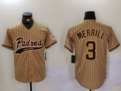 San Diego Padres #3 Jackson Merrill Tan 2023 Cool Base Stitched Baseball Jersey - Main View