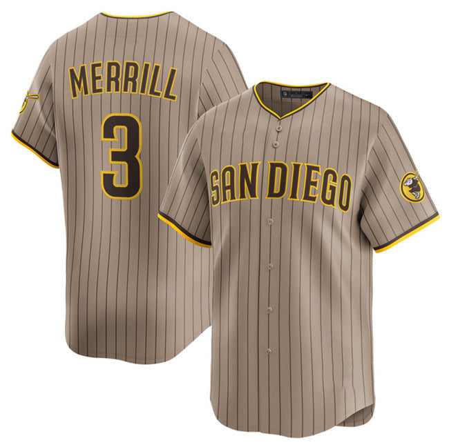 San Diego Padres #3 Jackson Merrill Tan 2024 Alternate Limited Stitched Baseball Jersey - Main View