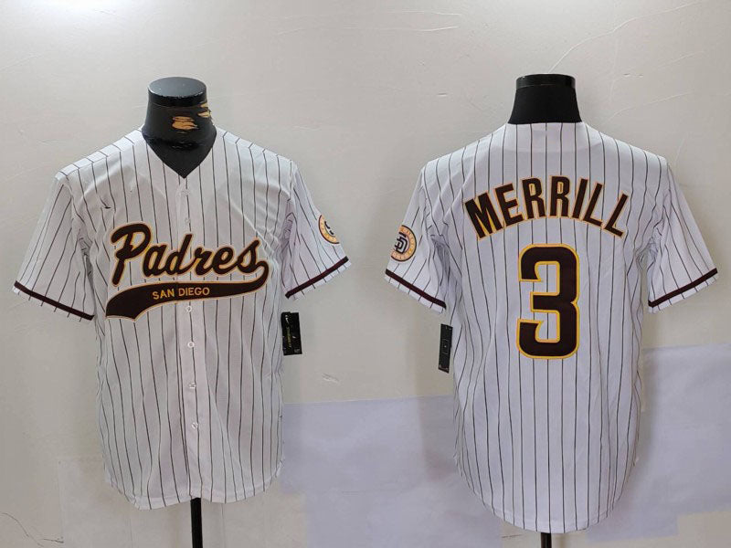San Diego Padres #3 Jackson Merrill White 2023 Cool Base Stitched Baseball Jersey - Main View
