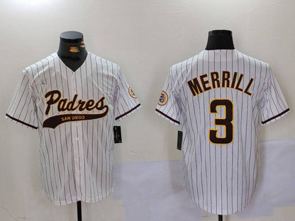 San Diego Padres #3 Jackson Merrill White 2023 Cool Base Stitched Baseball Jersey - Main View