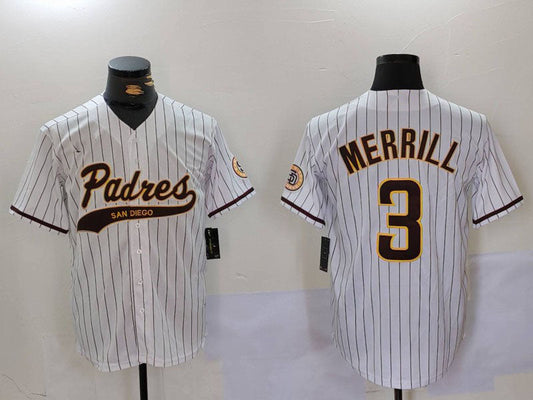 San Diego Padres #3 Jackson Merrill White 2023 Cool Base Stitched Baseball Jersey - Main View