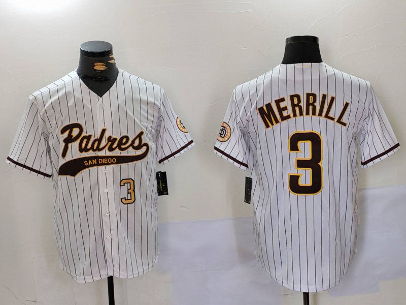 San Diego Padres #3 Jackson Merrill White 2023 Cool Base Stitched Baseball Jersey - Main View