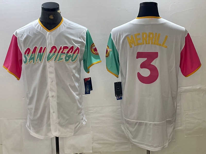 San Diego Padres #3 Jackson Merrill White 2024 City Connect Flex Base Stitched Baseball Jersey - Main View