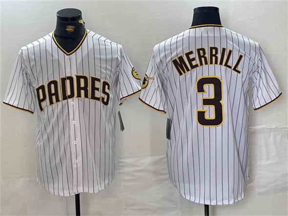 San Diego Padres #3 Jackson Merrill White Cool Base Stitched Baseball Jersey - Main View