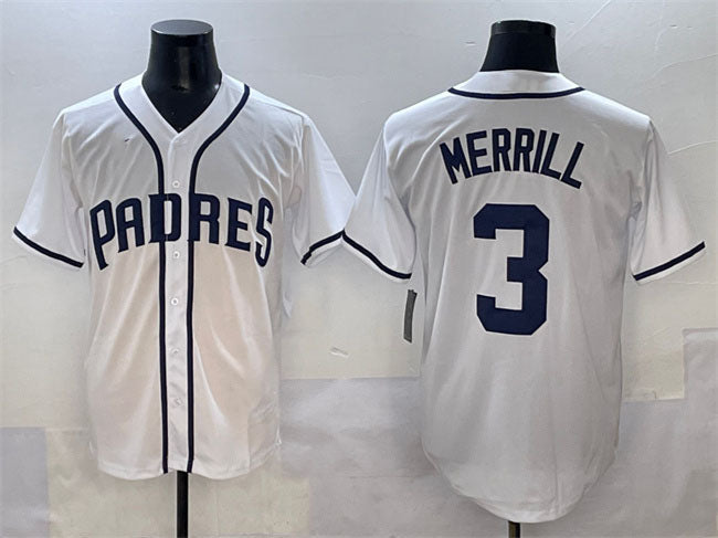 San Diego Padres #3 Jackson Merrill White Cool Base Stitched Baseball Jersey - Main View