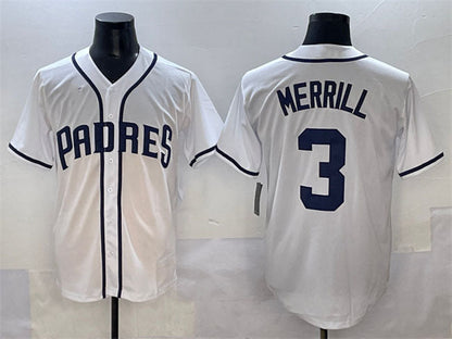 San Diego Padres #3 Jackson Merrill White Cool Base Stitched Baseball Jersey - Main View