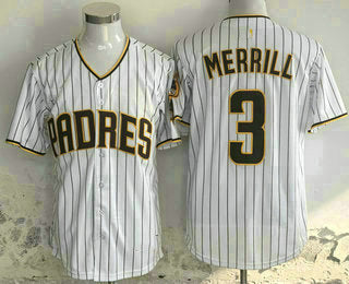San Diego Padres #3 Jackson Merrill White Pinstripe Limited Stitched Baseball Jersey - Main View