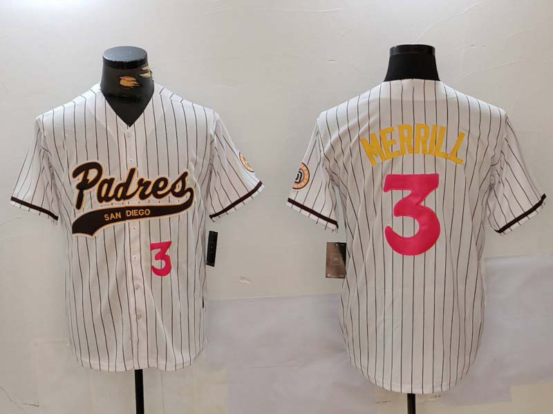 San Diego Padres #3 Jackson Merrill white Cool Base Stitched Baseball Jersey - Main View
