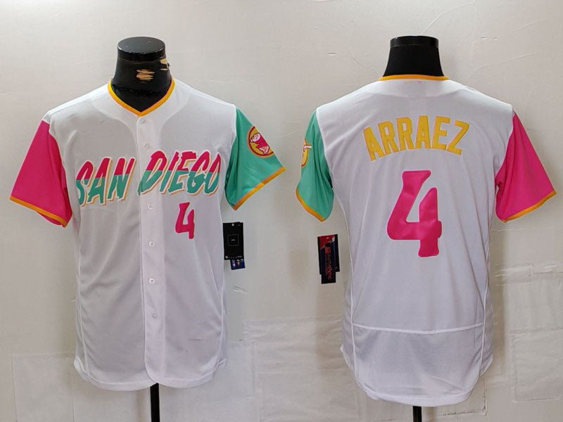 San Diego Padres #4 Luis Arraez Number White 2023 City Connect Flex Base Stitched Baseball Jersey - Main View