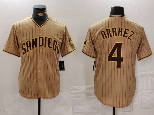 San Diego Padres #4 Luis Arraez Tan Cool Base Stitched Baseball Jersey - Main View