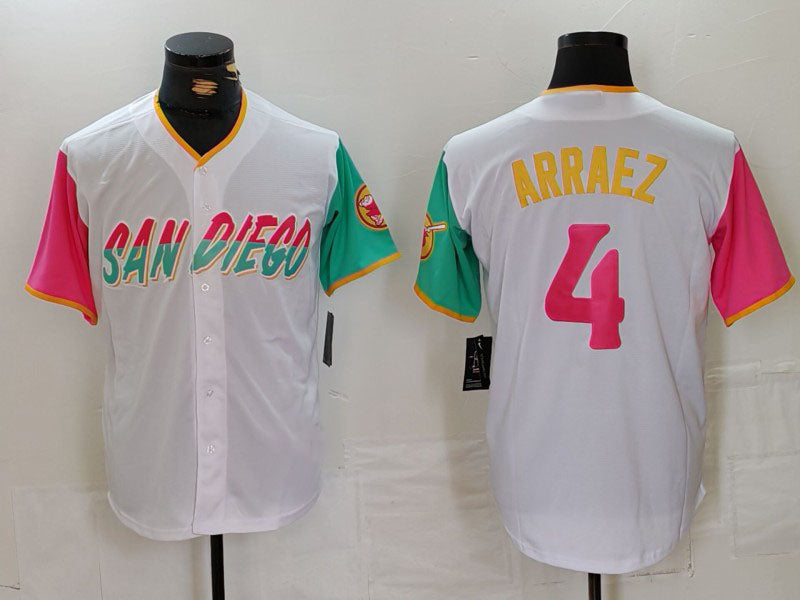 San Diego Padres #4 Luis Arraez White 2023 City Connect Cool Base Stitched Baseball Jersey - Main View