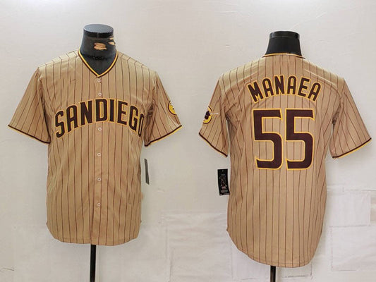 San Diego Padres #55 Sean Manaea Khaki Cool Base Stitched Baseball Jersey - Main View