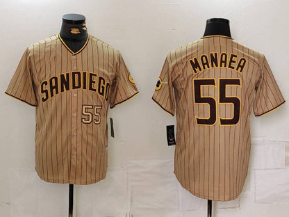 San Diego Padres #55 Sean Manaea Khaki Cool Base Stitched Baseball Jersey - Main View