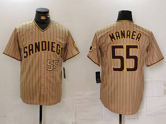 San Diego Padres #55 Sean Manaea Khaki Cool Base Stitched Baseball Jersey - Main View