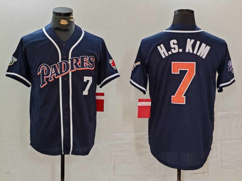 San Diego Padres #7 Ha Seong Kim Navy Player Number Cooperstown Cool Base Stitched Baseball Jersey - Main View