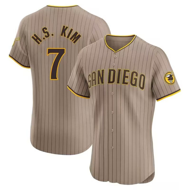 San Diego Padres #7 Ha Seong Kim White Stitched Cool Base Brown Baseball Jersey - Main View