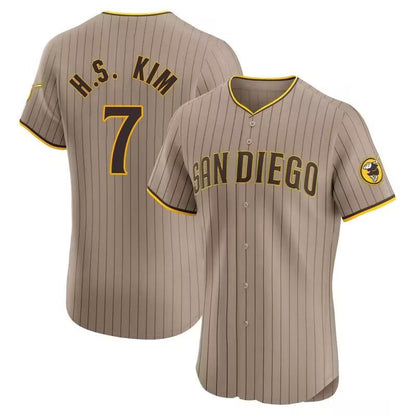 San Diego Padres #7 Ha Seong Kim White Stitched Cool Base Brown Baseball Jersey - Main View