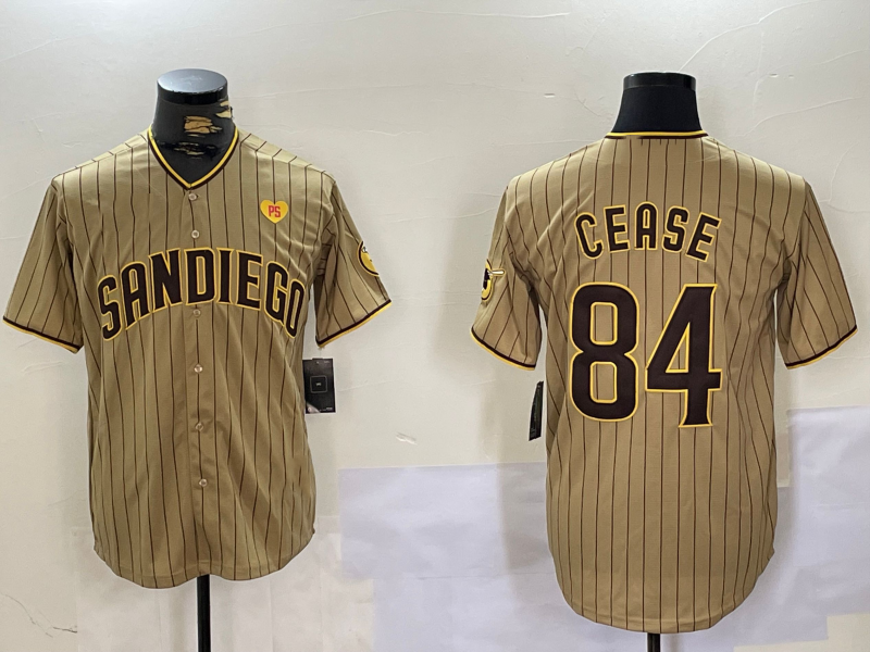 San Diego Padres #84 Dylan Cease Khaki Team Logo With PS Patch Stitched Cool Base Baseball Jersey - Main View