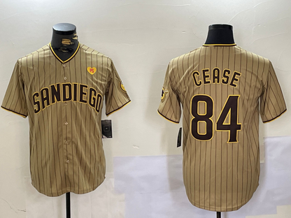 San Diego Padres #84 Dylan Cease Khaki Team Logo With PS Patch Stitched Cool Base Baseball Jersey - Main View