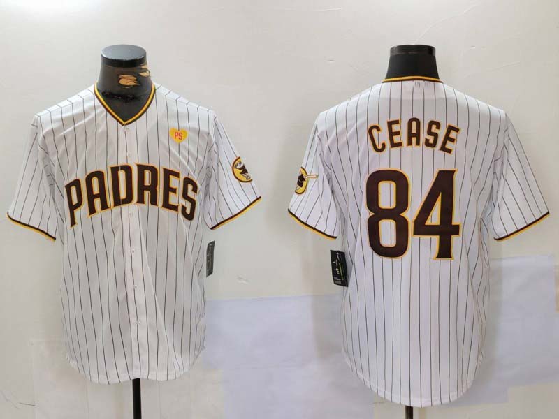 San Diego Padres #84 Dylan Cease White Team Logo With PS Patch Stitched Cool Base Baseball Jersey - Main View