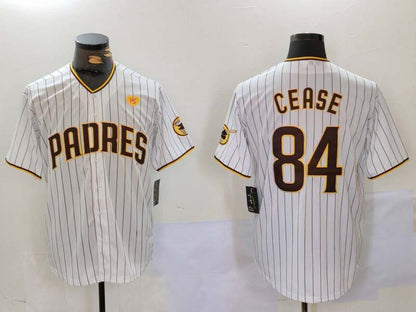 San Diego Padres #84 Dylan Cease White Team Logo With PS Patch Stitched Cool Base Baseball Jersey - Main View