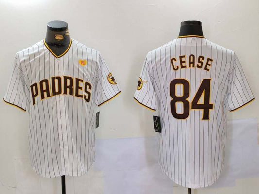 San Diego Padres #84 Dylan Cease White Team Logo With PS Patch Stitched Cool Base Baseball Jersey - Main View