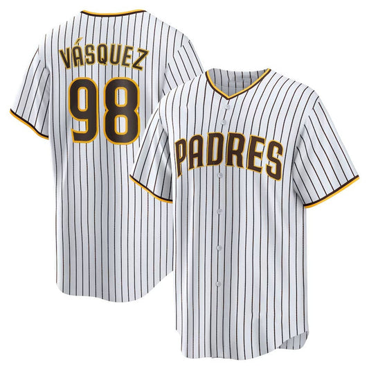 San Diego Padres #98 Randy Vasquez Home Replica Jersey - White Stitched Baseball Jersey - Main View