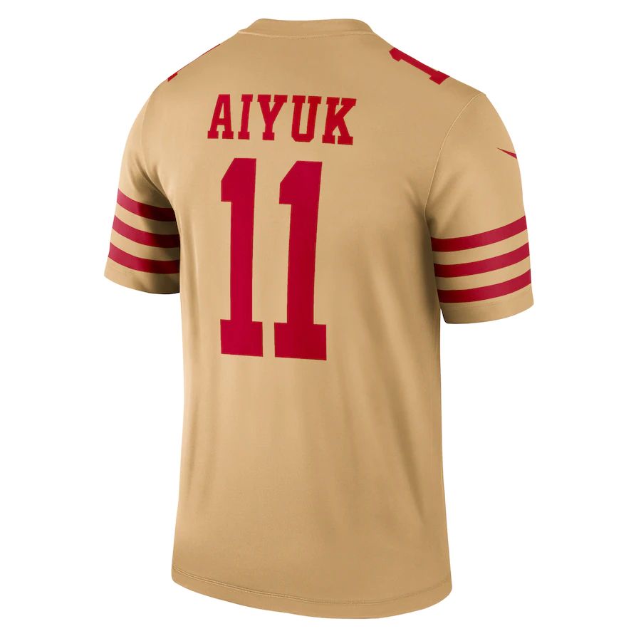 SF.49ers #11 Brandon Aiyuk Gold Inverted Legend Jersey Stitched American Football Jerseys - Main View
