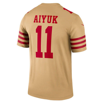 SF.49ers #11 Brandon Aiyuk Gold Inverted Legend Jersey Stitched American Football Jerseys - Main View