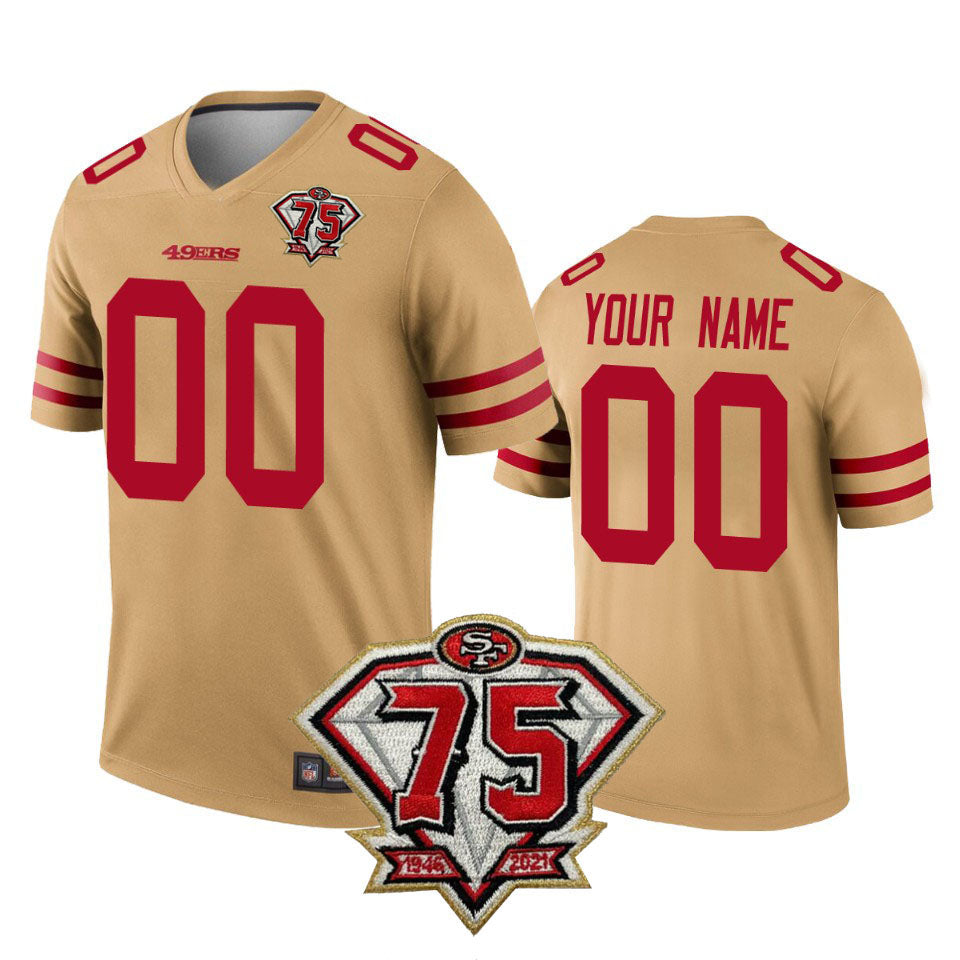 Custom SF.49ers Football Gold Stitched American Football Jersey - Main View