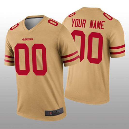 Custom SF.49ers Gold Inverted Legend Jersey Stitched American Football Jerseys - Main View