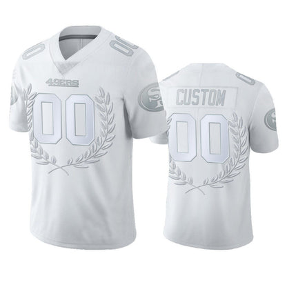 Custom SF.49ers Football White Platinum Stitched American Football Jerseys - Main View