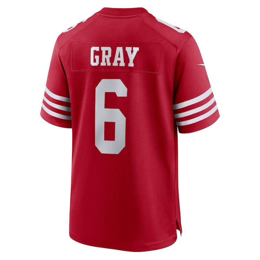 SF.49ers #6 Danny Gray Scarlet Game Player Jersey Stitched American Football Jerseys - Main View