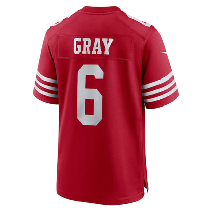 SF.49ers #6 Danny Gray Scarlet Game Player Jersey Stitched American Football Jerseys - Main View