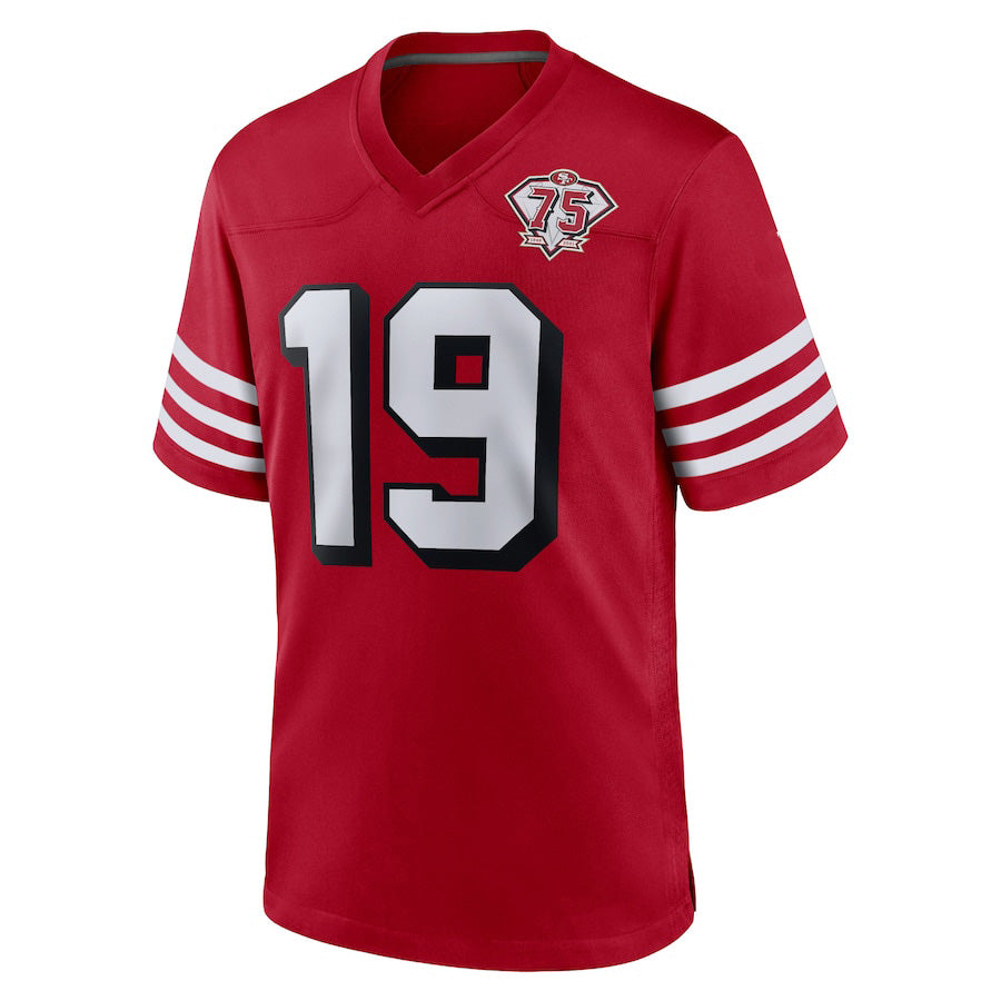 SF.49ers #19 Deebo Samuel Scarlet 75th Anniversary Alternate White Stitched Game Jersey view 5