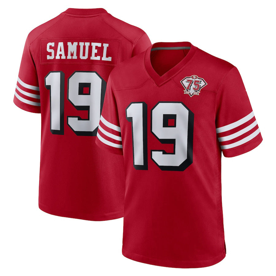 SF.49ers #19 Deebo Samuel Scarlet 75th Anniversary Alternate White Stitched Game Jersey view 6