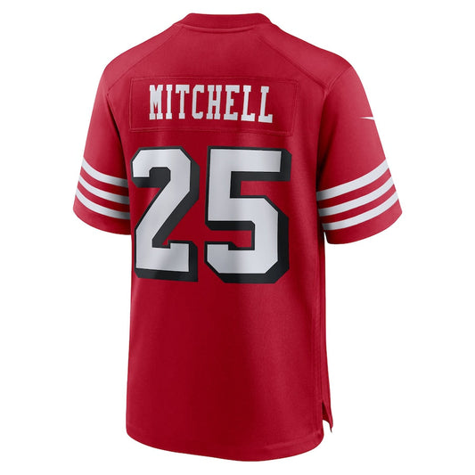 SF.49ers #25 Elijah Mitchell Scarlet Alternate Team Game Jersey Stitched American Football Jerseys - Main View