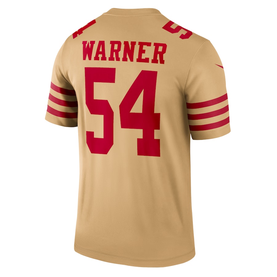 SF.49ers #54 Fred Warner Gold Inverted Legend Jersey Stitched American Football Jersey - Main View