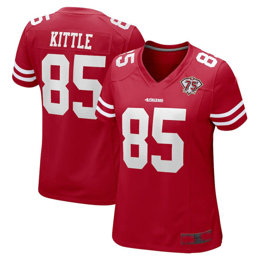 SF.49ers #85 George Kittle Scarlet 75th Anniversary Game Player Jersey Football Jerseys - Main View
