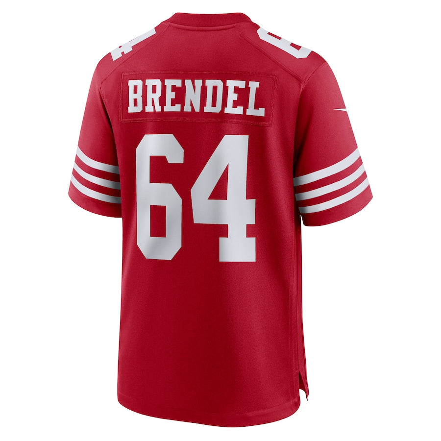 SF.49ers #64 Jake Brendel Scarlet Game Player Jersey Stitched American Football Jerseys - Main View