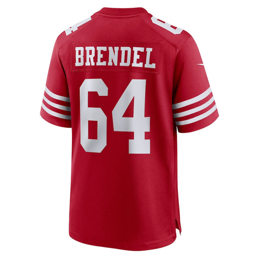 SF.49ers #64 Jake Brendel Scarlet Game Player Jersey Stitched American Football Jerseys - Main View