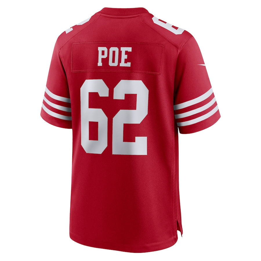 SF.49ers #62 Jason Poe Scarlet Game Player Jersey Stitched American Football Jerseys - Main View