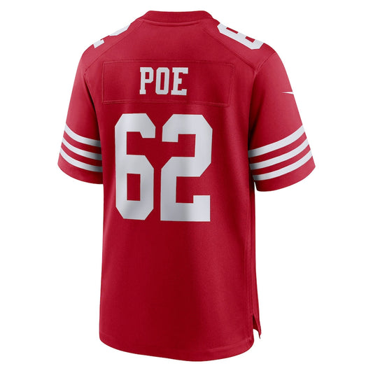 SF.49ers #62 Jason Poe Scarlet Game Player Jersey Stitched American Football Jerseys - Main View