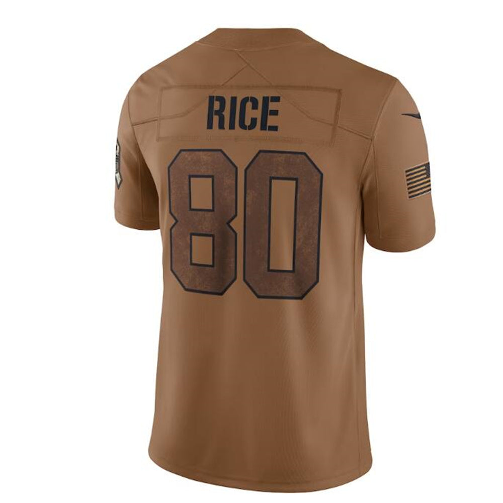 SF.49ers #80 Jerry Rice Brown 2023 Salute To Service Retired Player Limited Jersey Stitched American Football Jerseys - Main View
