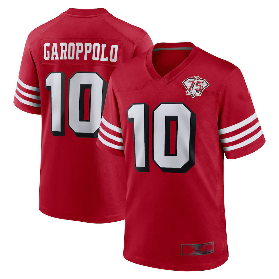 SF.49ers #10 Jimmy Garoppolo Red 75th Anniversary Alternate Game Player Jersey Football Jerseys - Main View