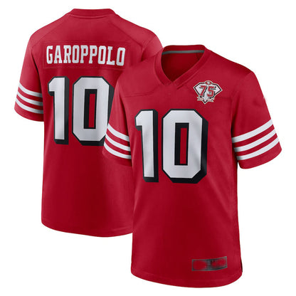 SF.49ers #10 Jimmy Garoppolo Red 75th Anniversary Alternate Game Player Jersey Football Jerseys - Main View