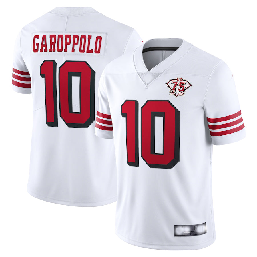 SF.49ers #10 Jimmy Garoppolo White 75th Anniversary 2nd Alternate Vapor Limited Jersey Football Jerseys - Main View