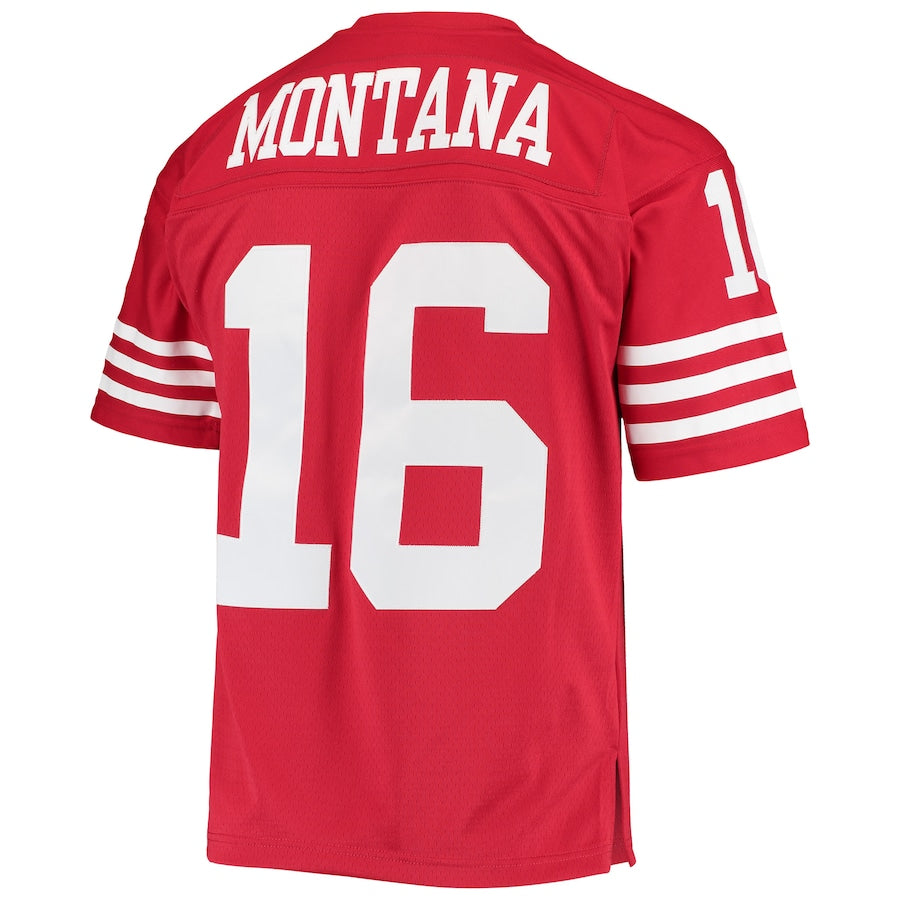 SF.49ers #16 Joe Montana Mitchell & Ness Scarlet Legacy Replica Jersey Stitched American Football Jersey - Main View
